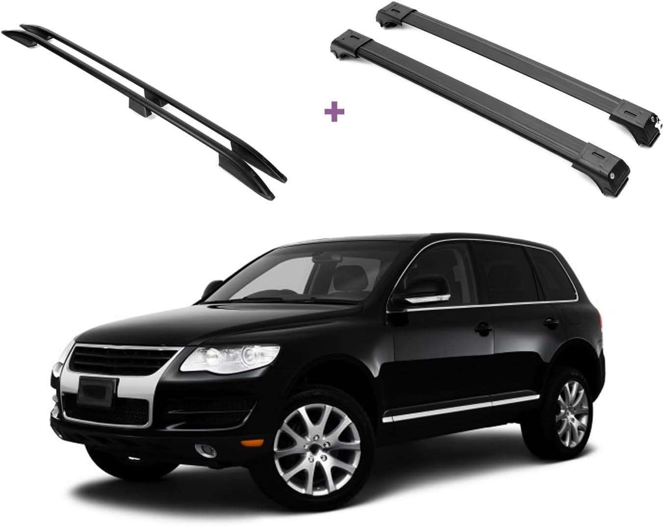 ERKUL Set of Roof Side Rails Rack&Cross Bars for Volkswagen Touareg 04-10 Black
