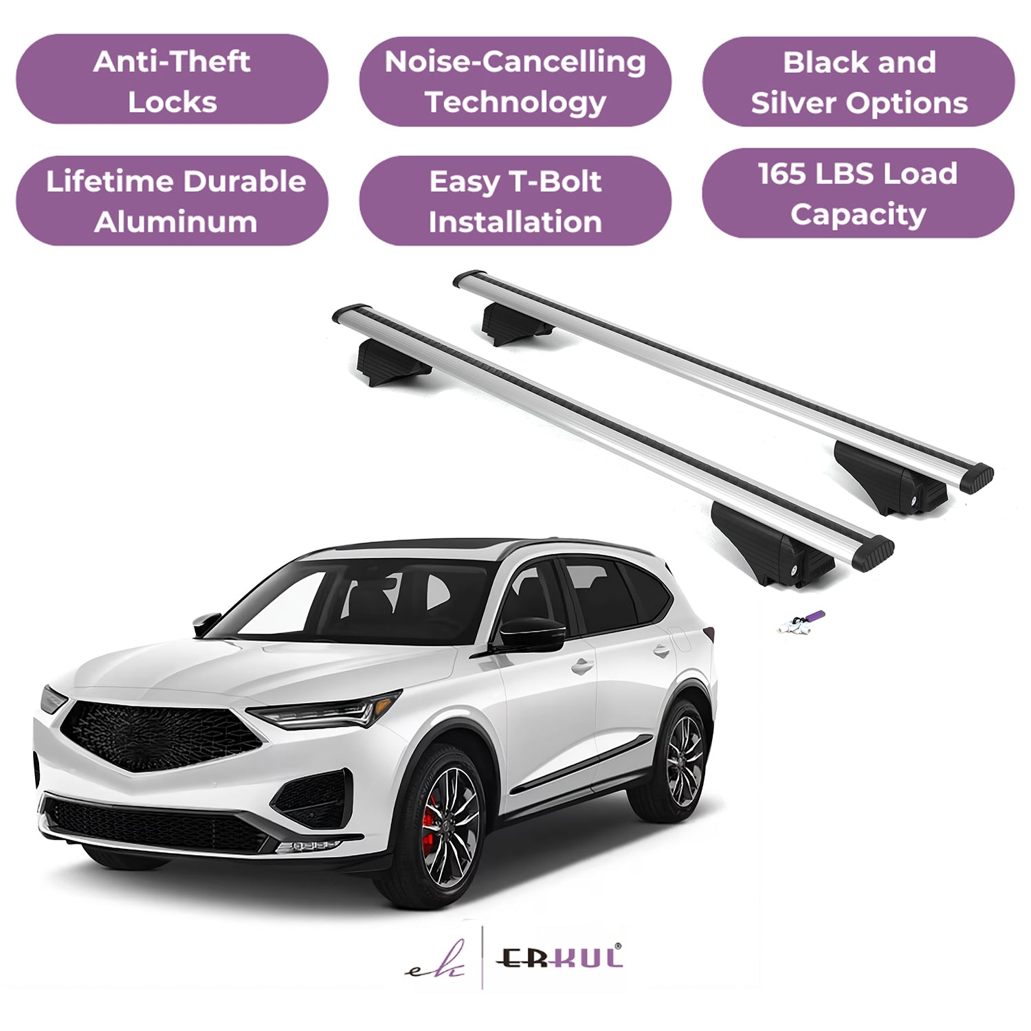 Roof Rack Cross Bars with Extended Bar Design for Acura MDX 2022-2025 - Silver
