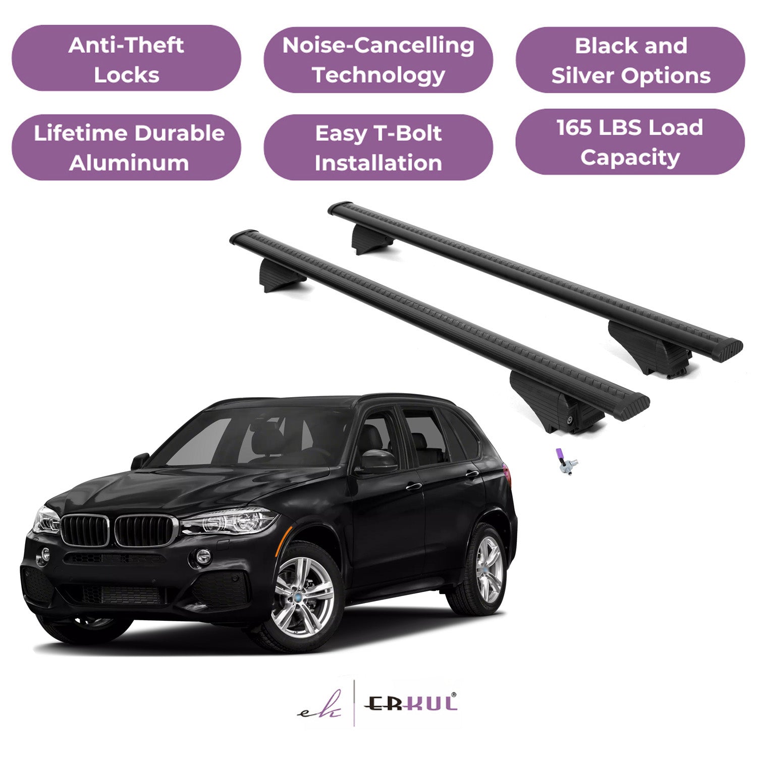 Roof Rack Cross Bars with Extended Bar Design for BMW X5 F15 2014-2018 - Black