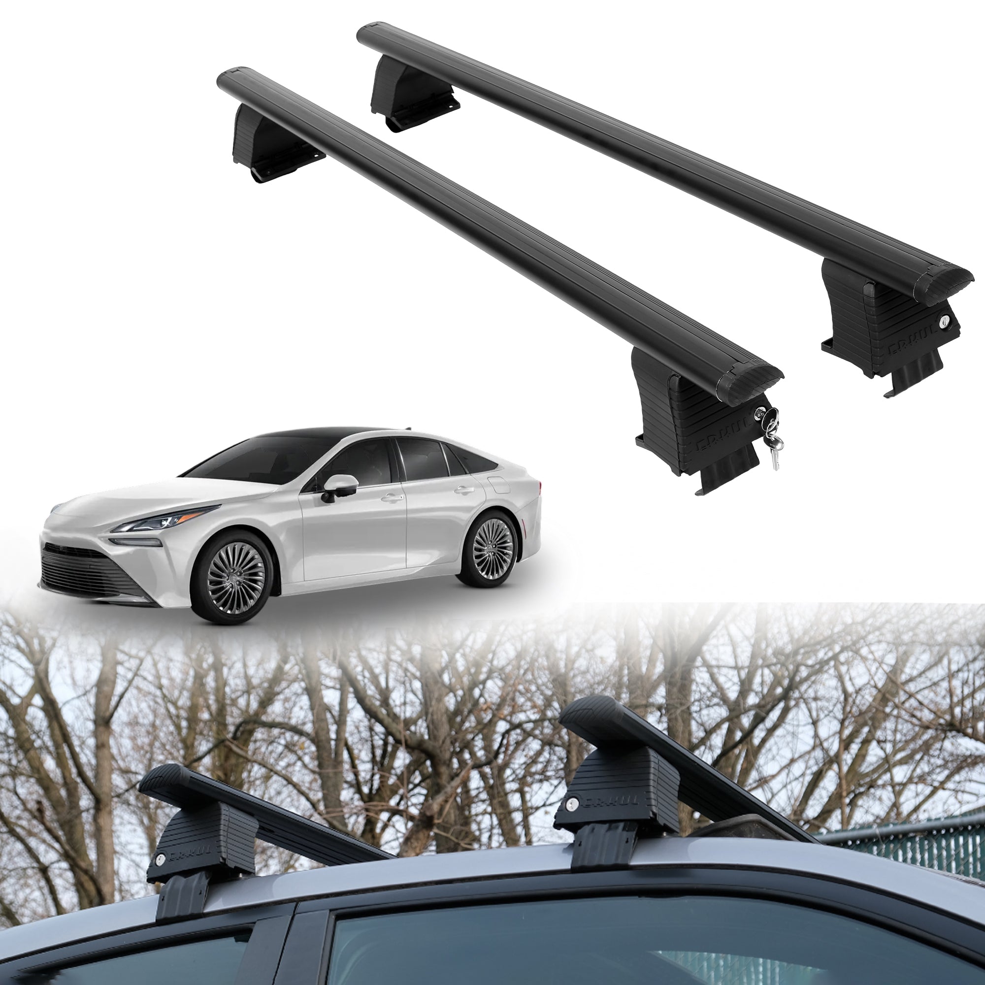 Roof Rack Crossbars for Toyota Mirai 2021-2026 Fits Naked Roof - Black