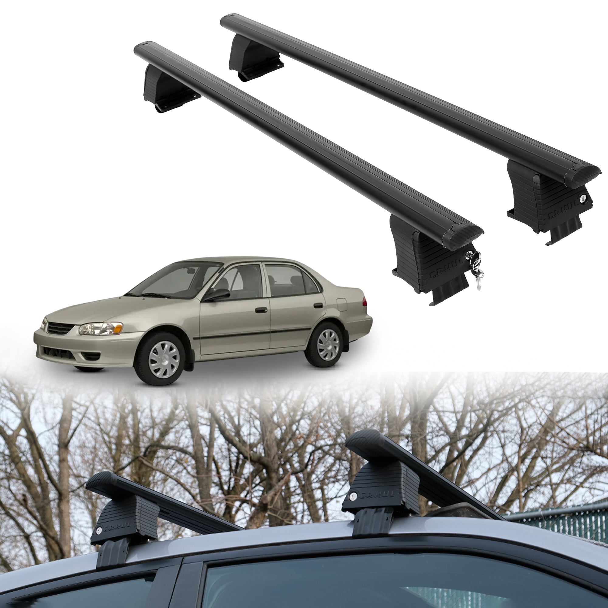 Roof Rack Crossbars for Toyota Corolla 1992-2003 Fits Naked Roof - Black