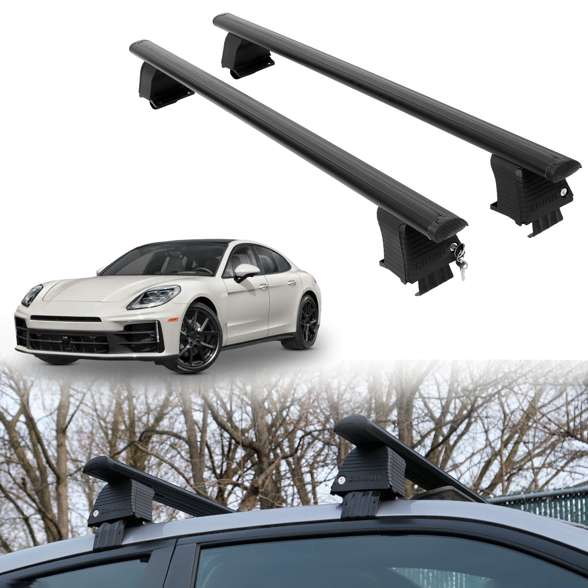 Roof Rack Crossbars for Porsche Panamera 2017-2026 Fits Naked Roof - Black