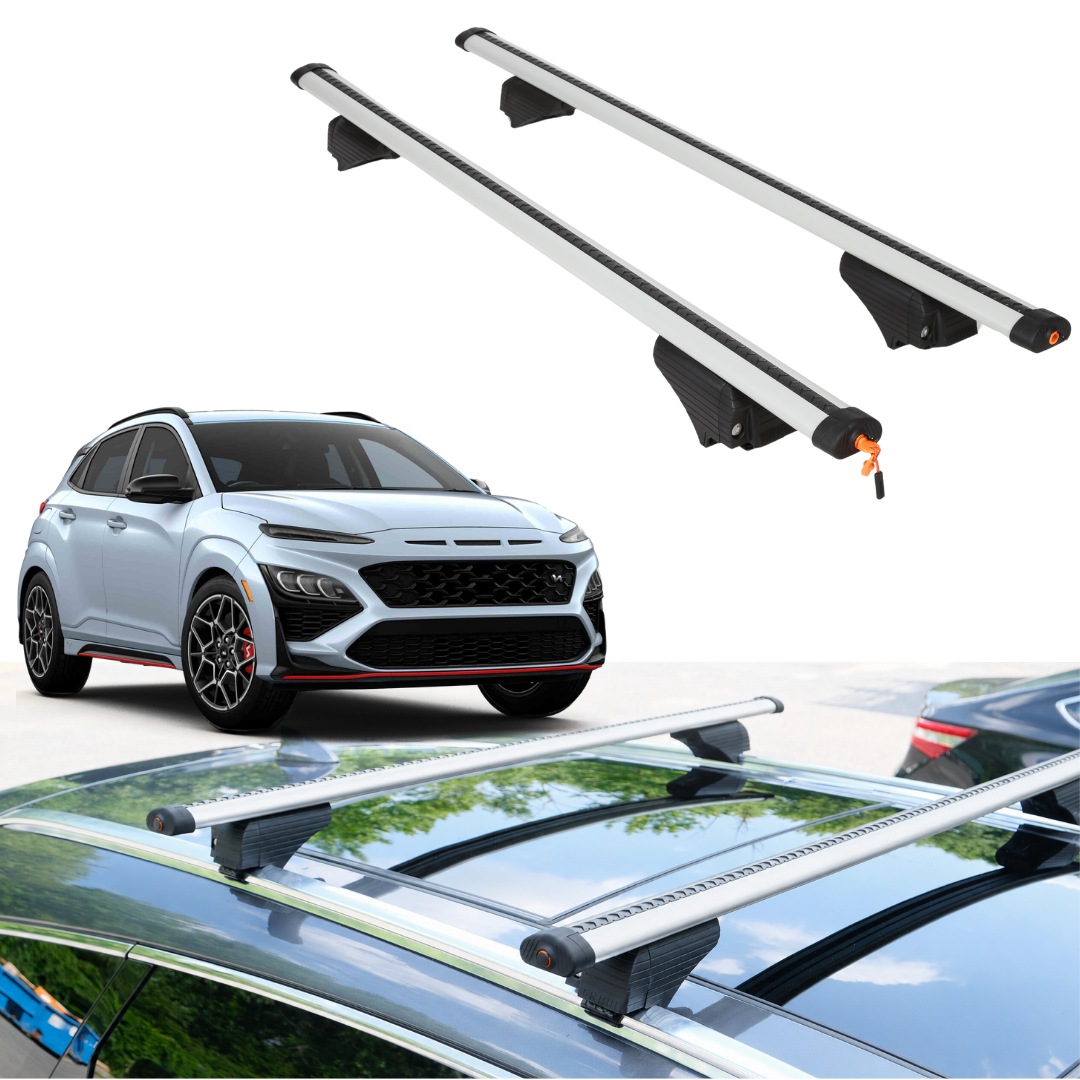 Roof Rack Crossbars for Hyundai Kona N 2022-2023 Fits Flush Rails - Silver