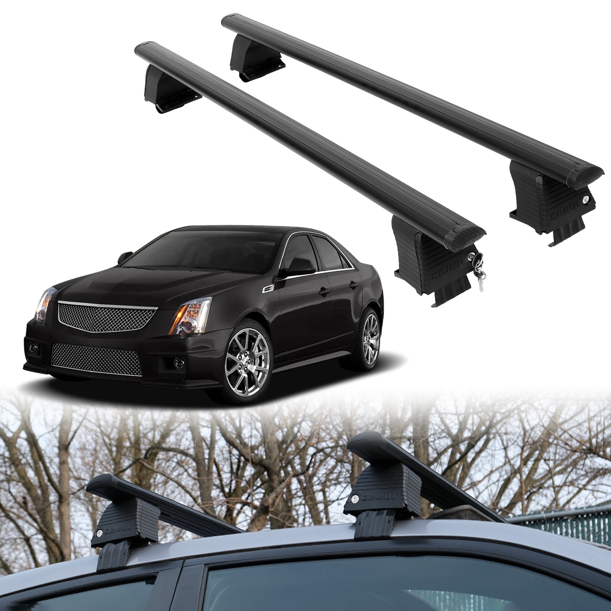 Roof Rack Crossbars for Cadillac CTS-V 2016-2019 Fits Naked Roof - Black