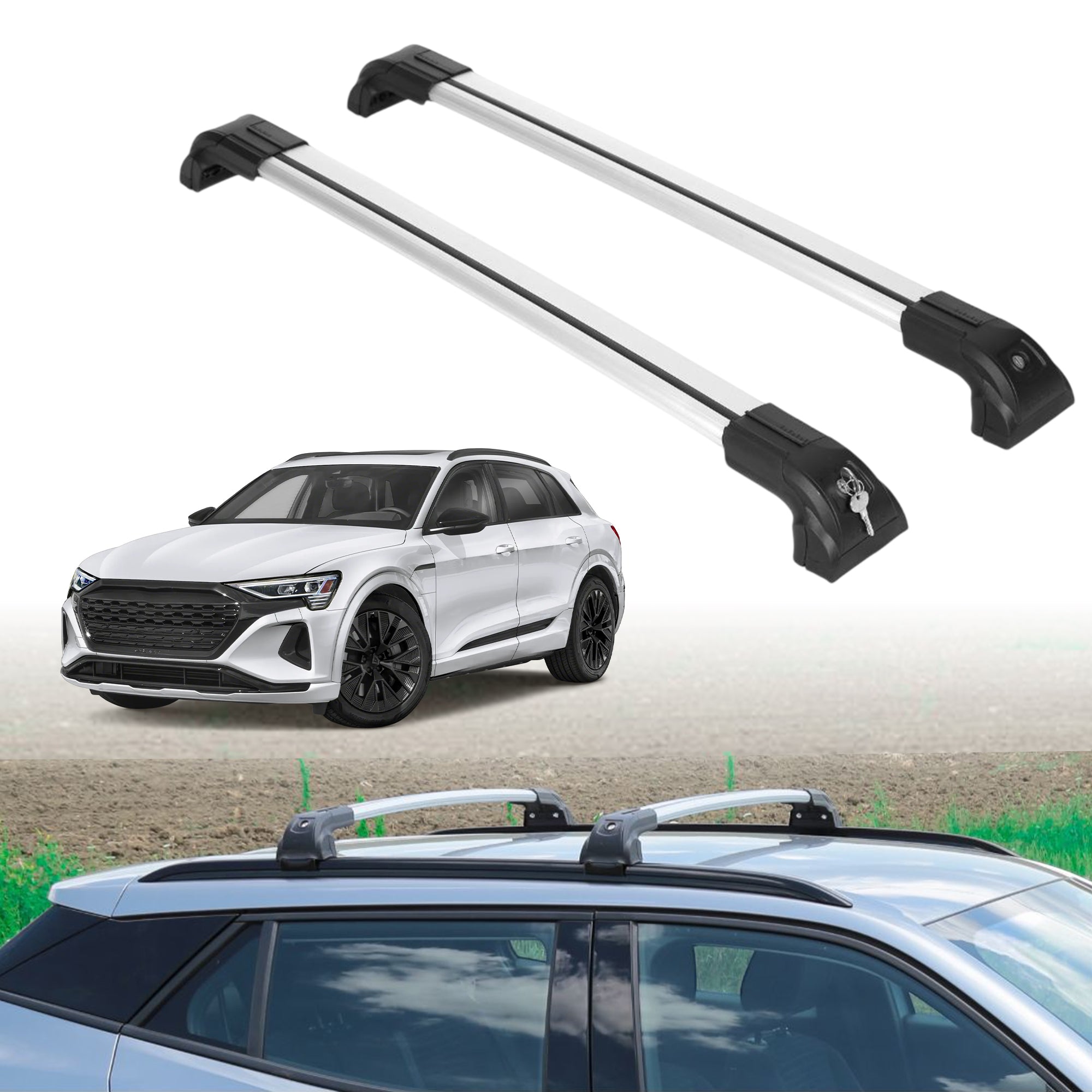 220 lbs Roof Rack Crossbars for Audi Q8 / Q8 e-tron 2019-2026 - Silver
