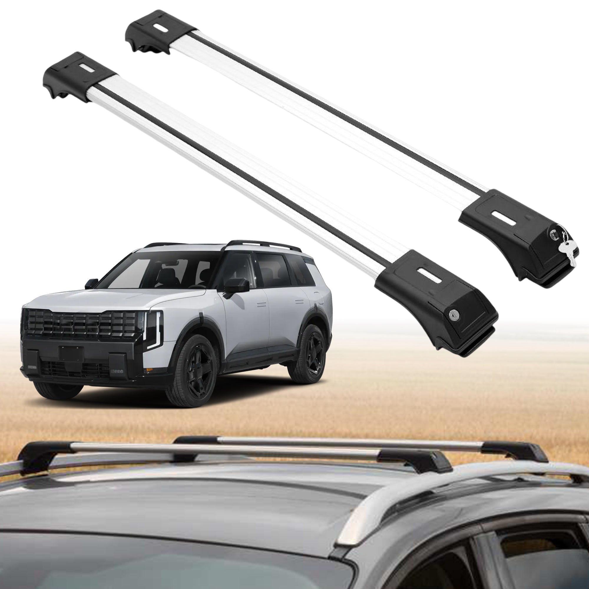 Roof Rack Crossbars for Kia Telluride 2027 Fits Raised Rails - Silver