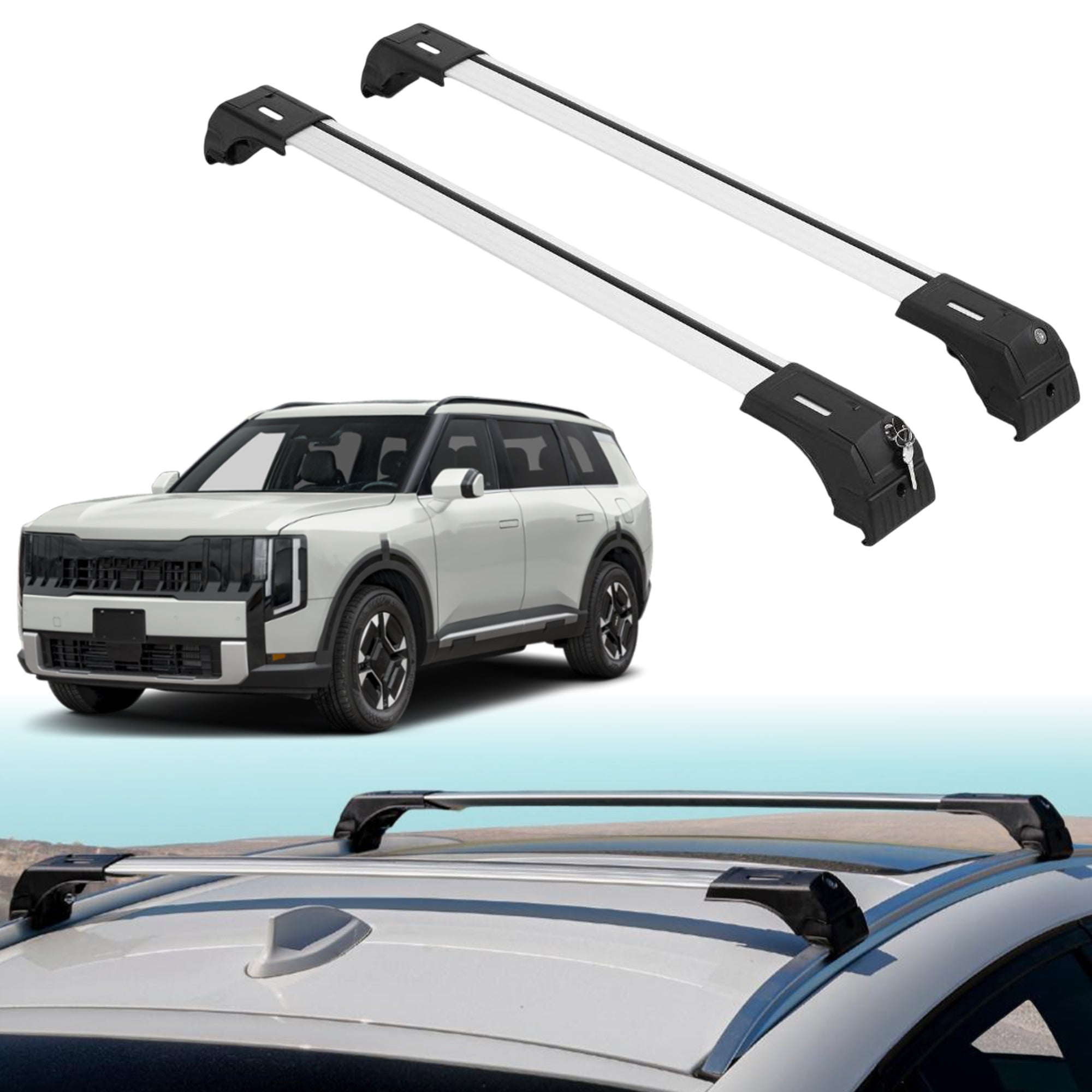 Roof Rack Crossbars for Kia Telluride 2027 Fits Flush Rails - Silver