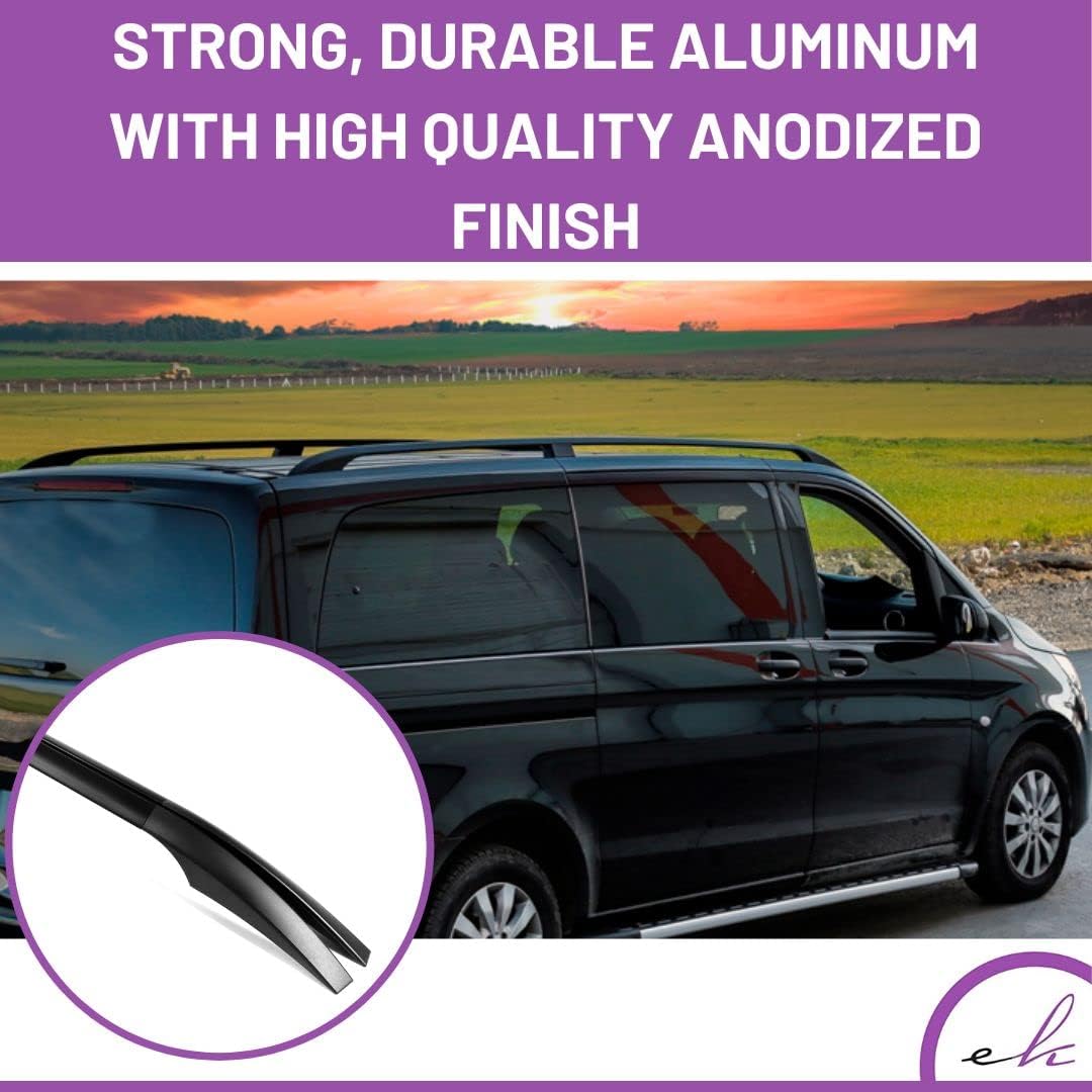 ERKUL Set of Roof Side Rails Rack&Crossbars for Mercedes Metris Long 14-23 Black