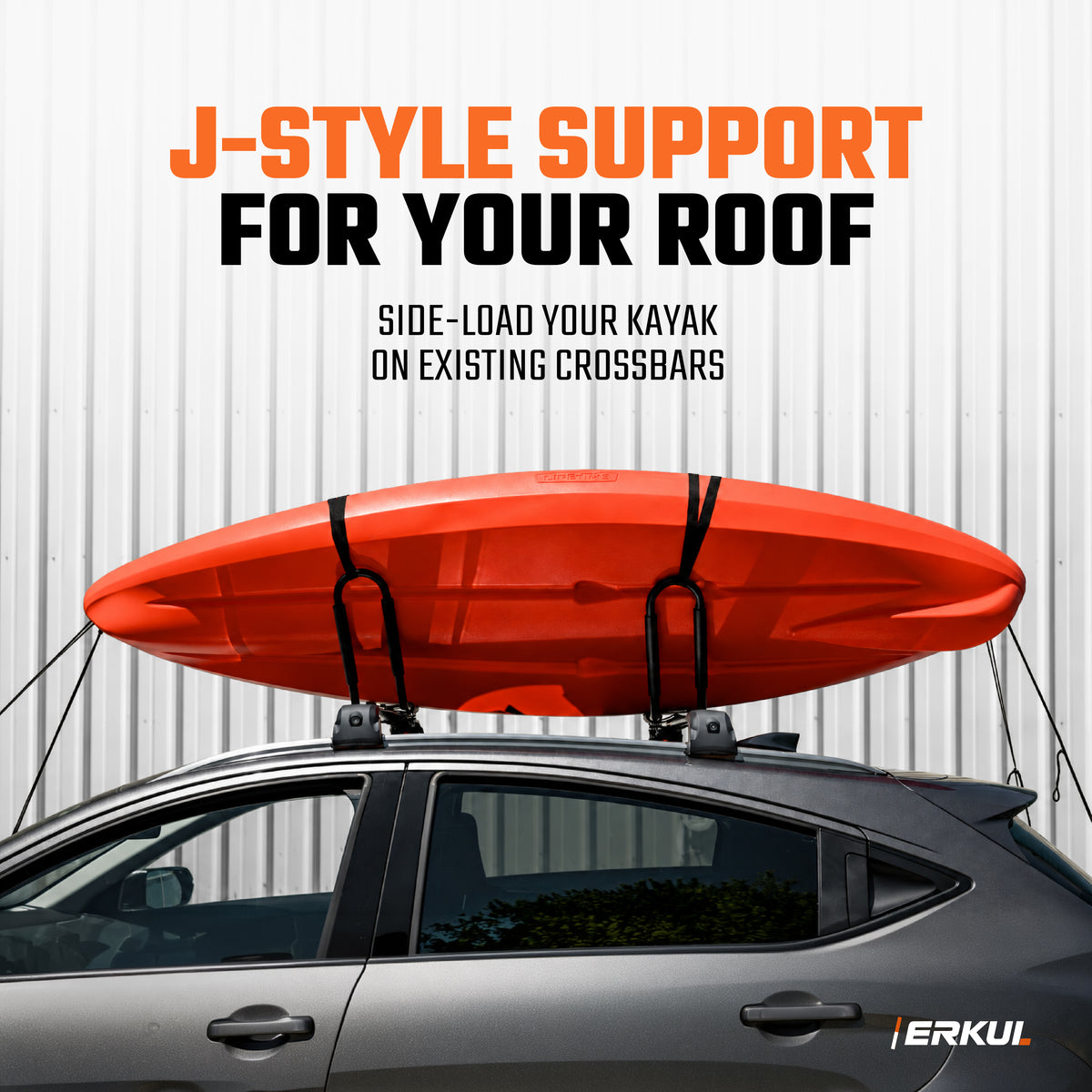 ERKUL WaveRack Kayak Complete Kit - J-Rack + 2 Tie-Down Straps