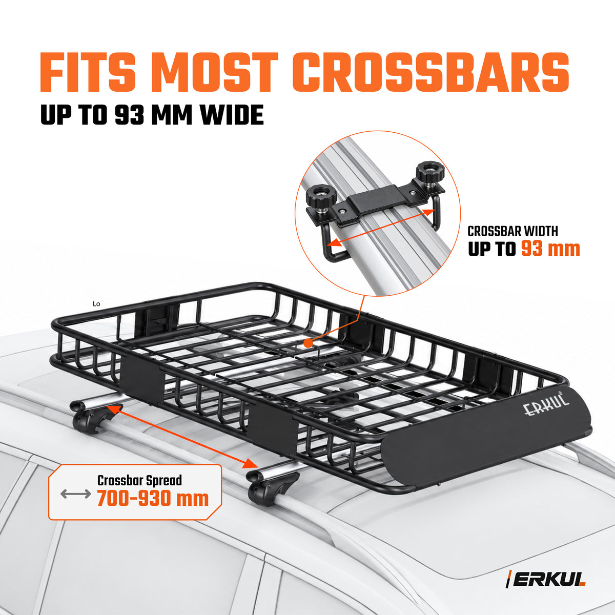 ERKUL AeroGlide Roof Cargo Basket 51x36", Steel, 175 lb, Wind Fairing