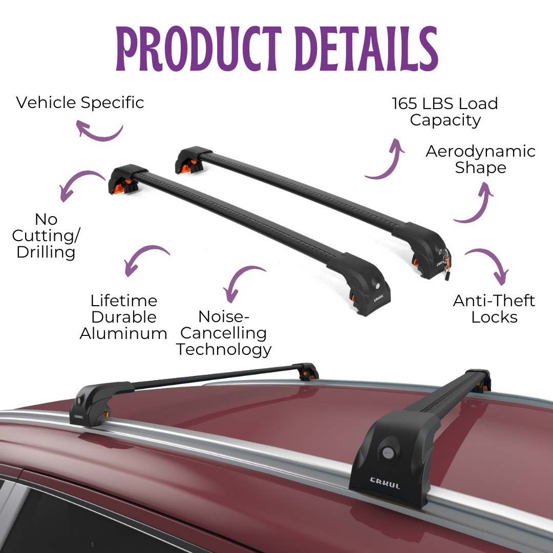 Erkul Roof Rack Cross bars Fit Volkswagen Atlas Cross Sport 2020-2026 Aluminum Black