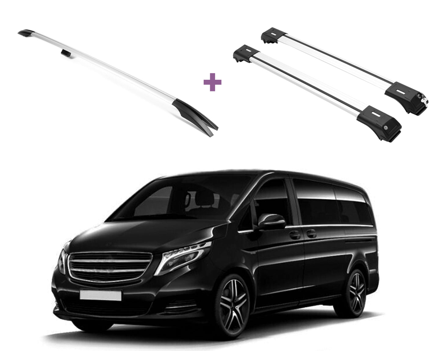 ERKUL Set of Roof Side Rails Rack&Crossbar for Mercedes Metris Long 14-23 Silver