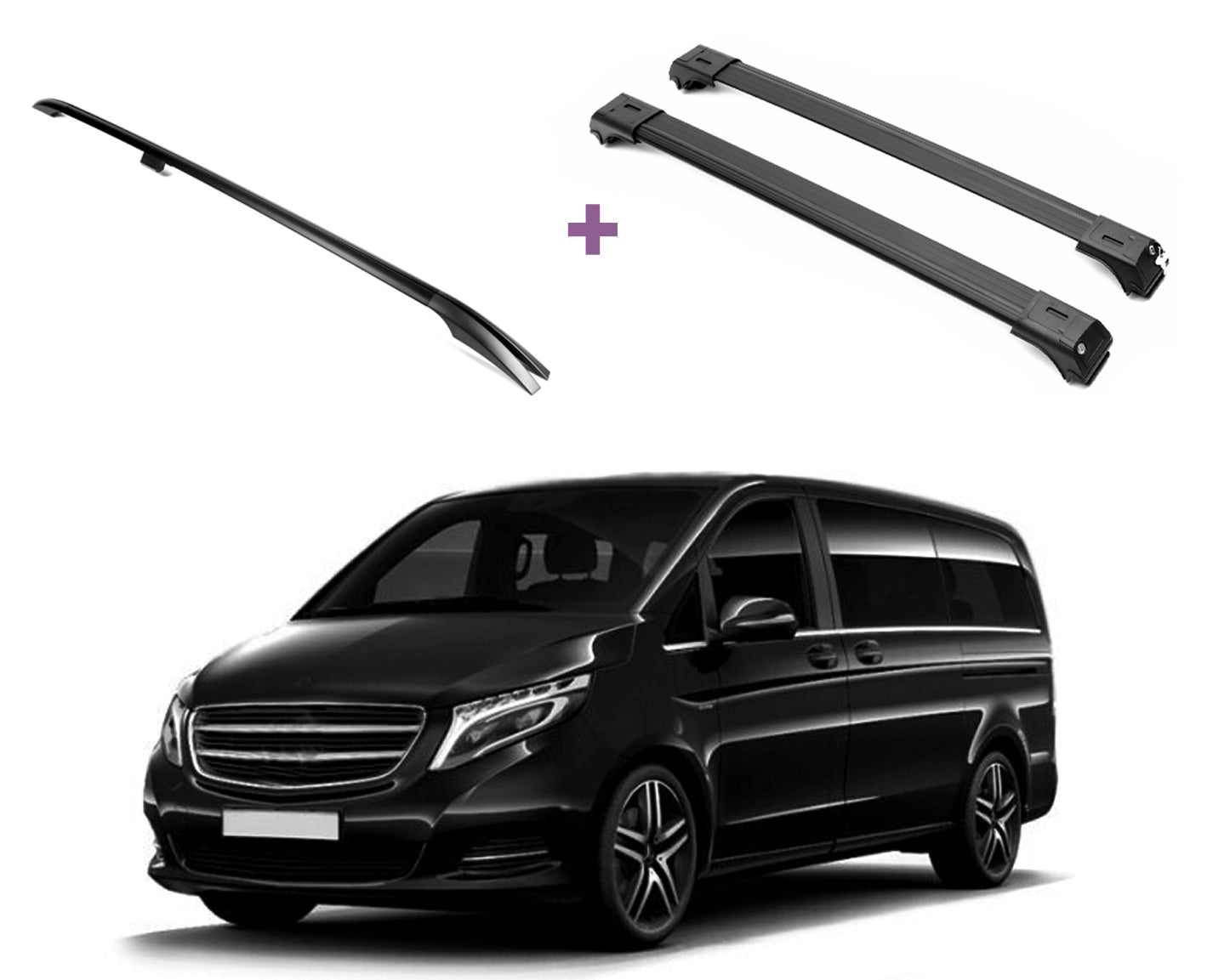 ERKUL Set of Roof Side Rails Rack&Crossbar for Mercedes Metris Short 14-23 Black