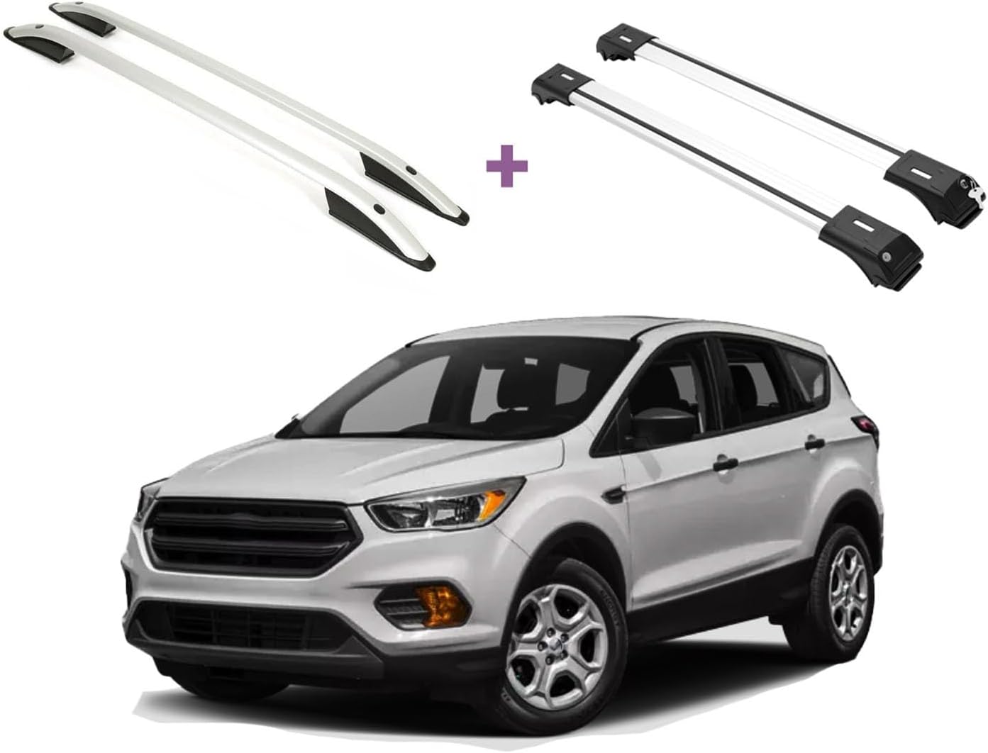 ERKUL Set of Roof Side Rails Rack & Cross Bars for Ford Escape 2013-2019 Silver