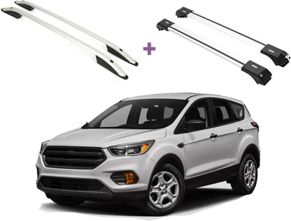 ERKUL Set of Roof Side Rails Rack & Cross Bars for Ford Escape 2013-2019 Silver