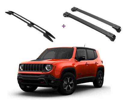 ERKUL Set of Roof Side Rails Rack & Cross Bars for Jeep Renegade 2015-2023 Black