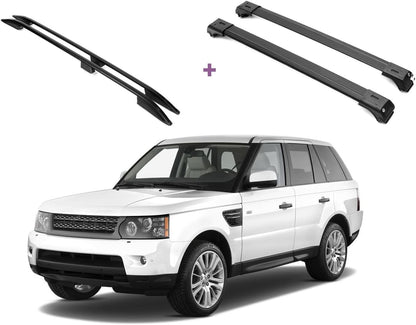 ERKUL Set of Roof Side Rails Rack & Cross Bars for Range Rover Sport 05-13 Black