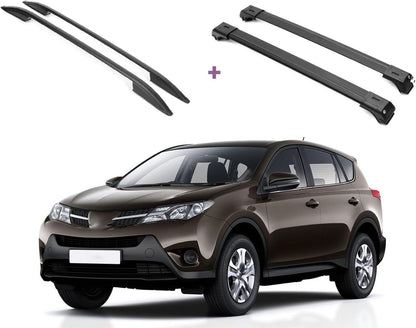 ERKUL Set of Roof Side Rails Rack & Cross Bars for Toyota RAV4 2013-2018 Black