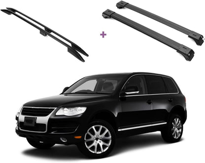 ERKUL Set of Roof Side Rails Rack&Cross Bars for Volkswagen Touareg 04-10 Black