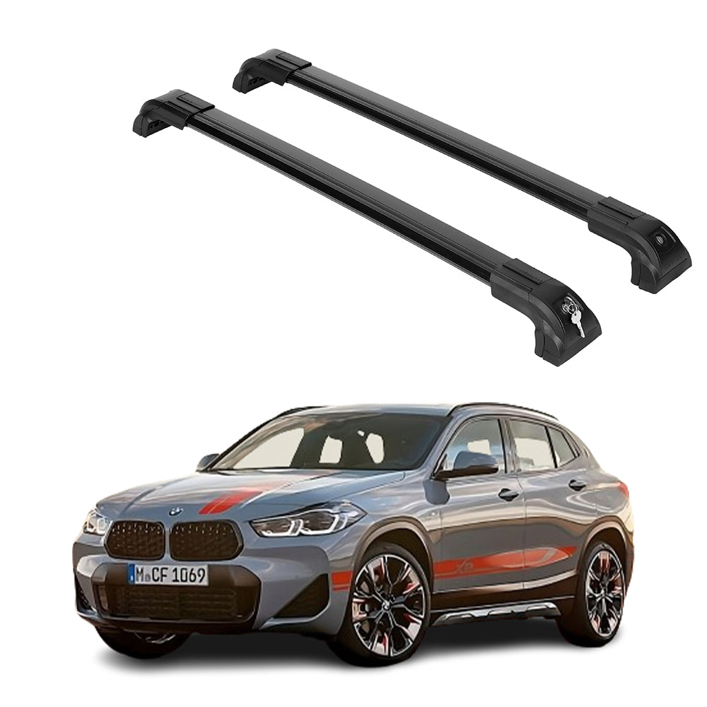 Heavy Duty Roof Rack Cross Bars Fits BMW X2 2018-2023 for Flush Rails Black