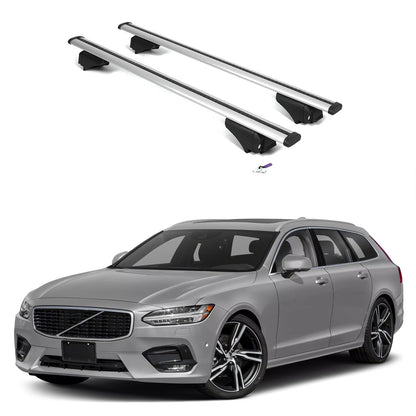 ERKUL Roof Rack Cross Bars for Volvo V90 2017-2022 with Flush Rails - Silver