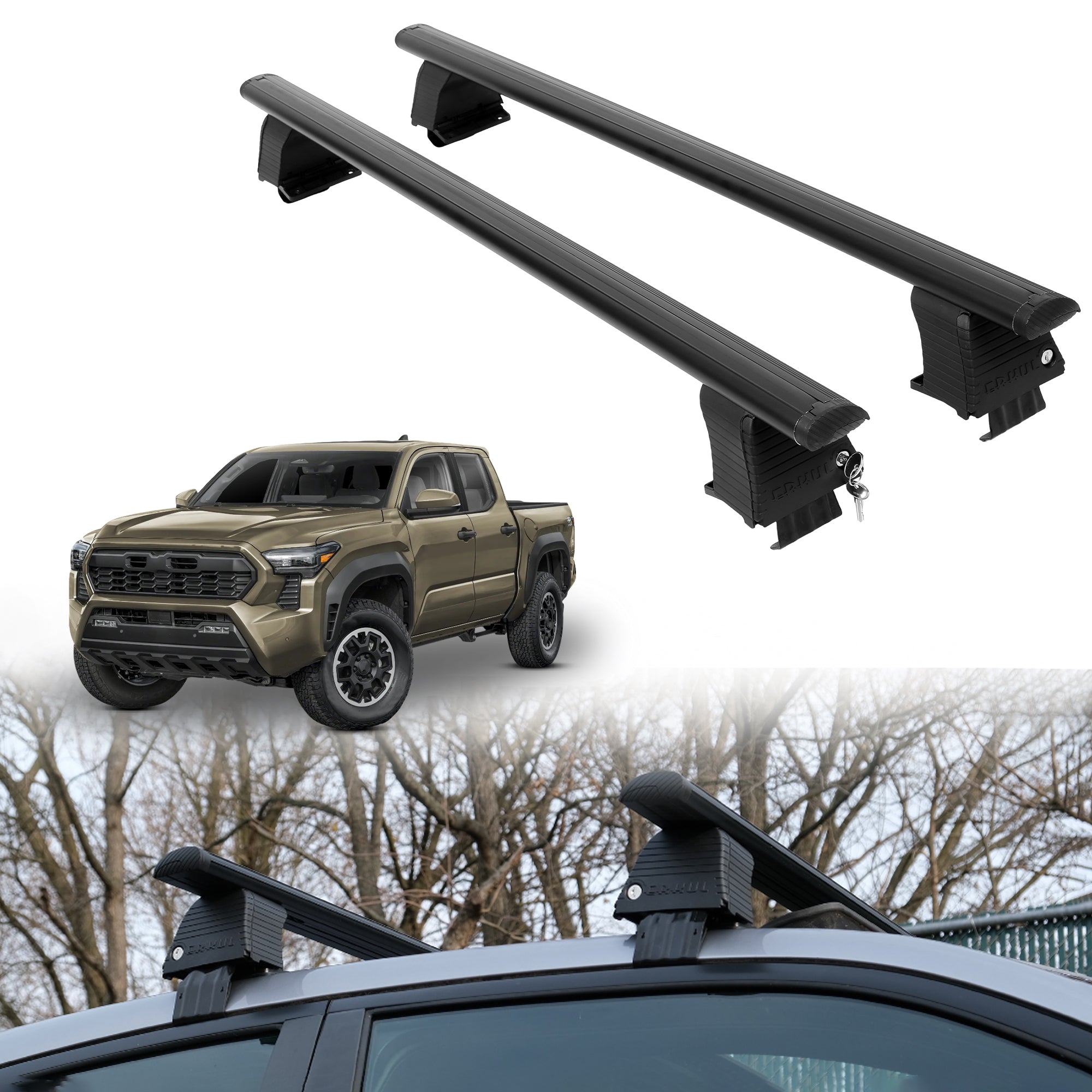 Roof Rack Crossbars for Toyota Tacoma 2024-2026 Fits Naked Roof - Black
