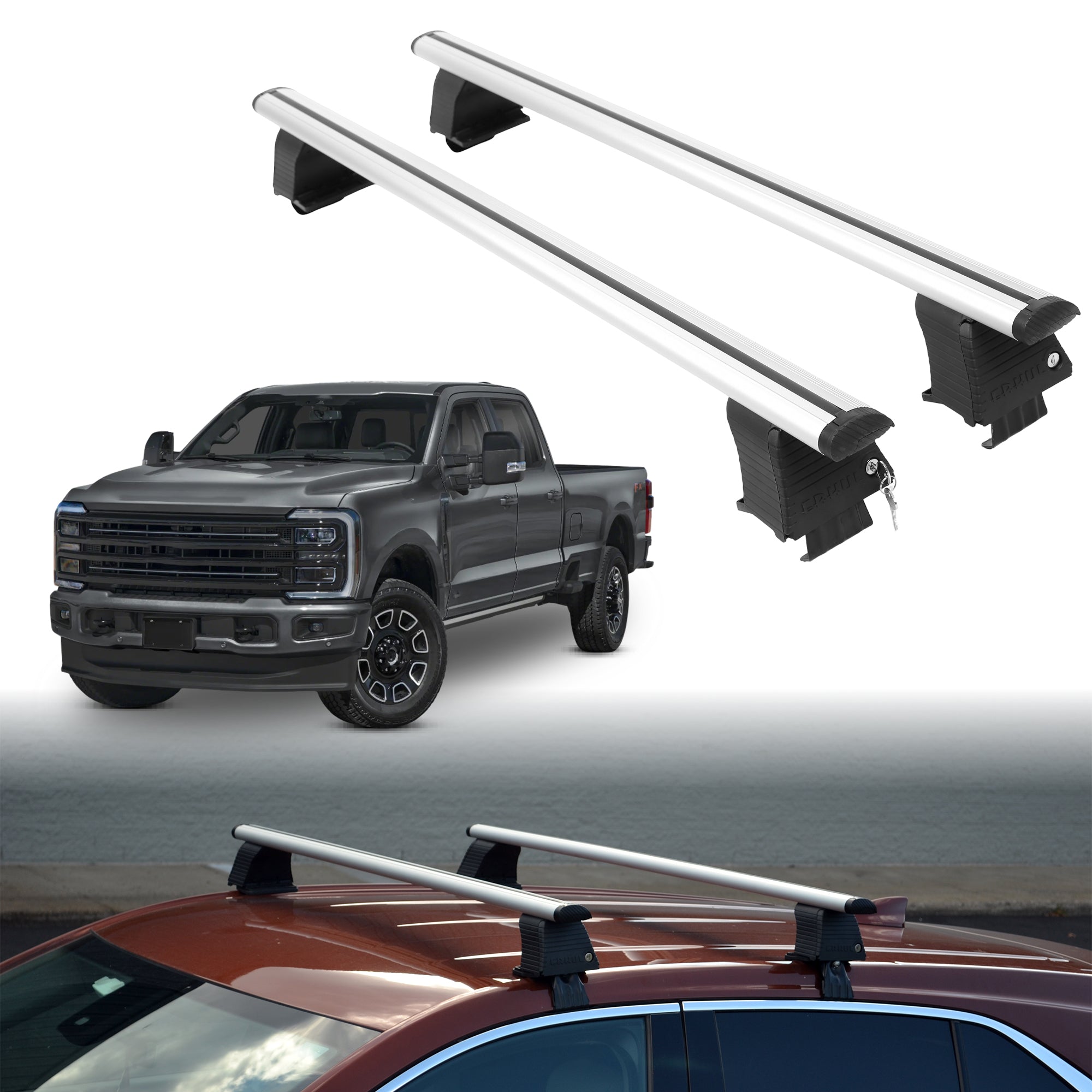 Roof Rack Crossbars for Ford F-350 2023-2026 Fits Naked Roof - Silver