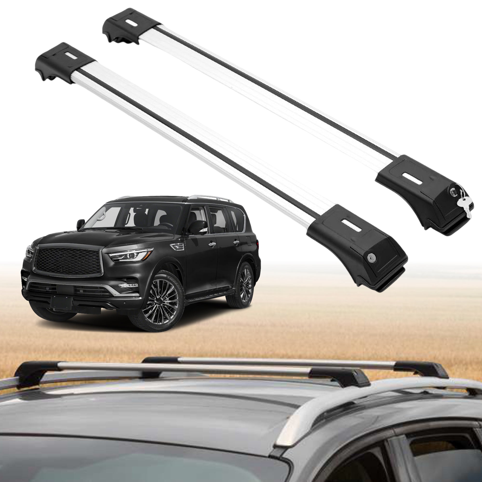 Roof Rack Crossbars for INFINITI QX80 2014-2024 Fits Raised Rails - Silver