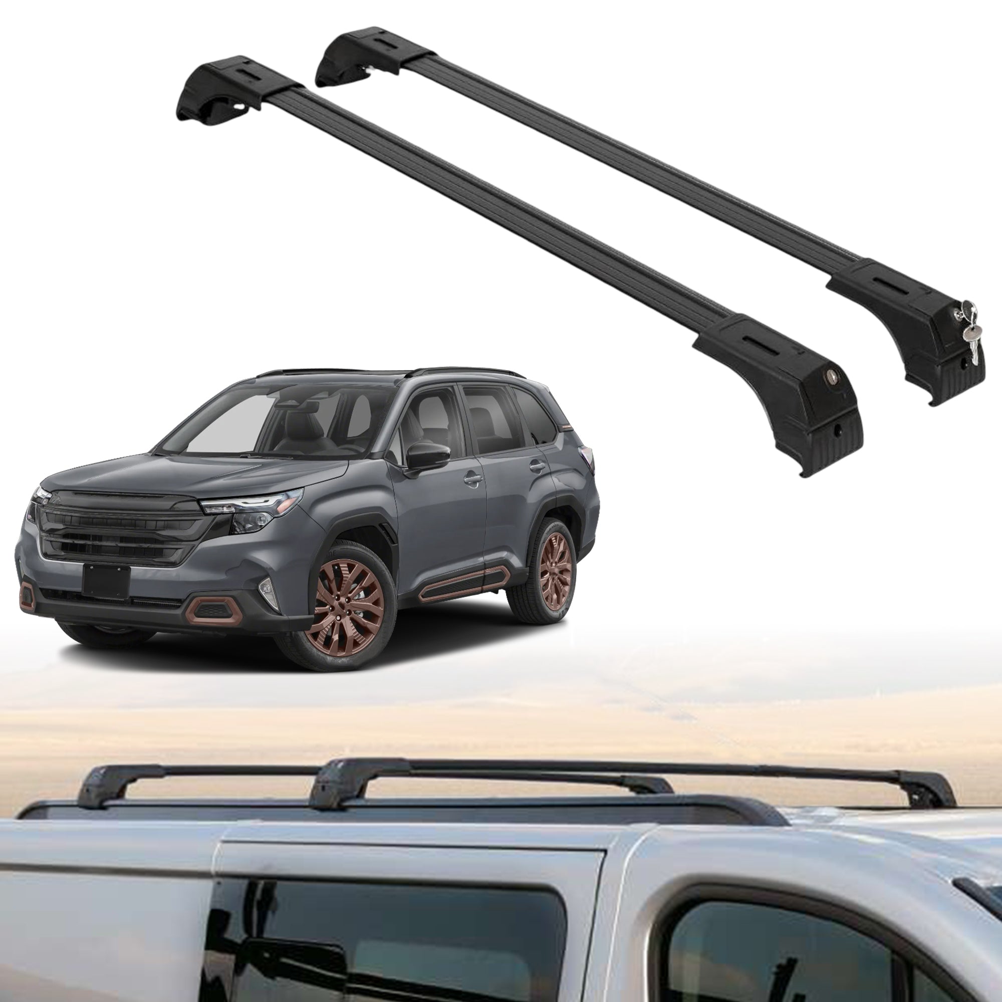 Roof Rack Crossbars for Subaru Forester 2025-2026 Fits Flush Rails - Black