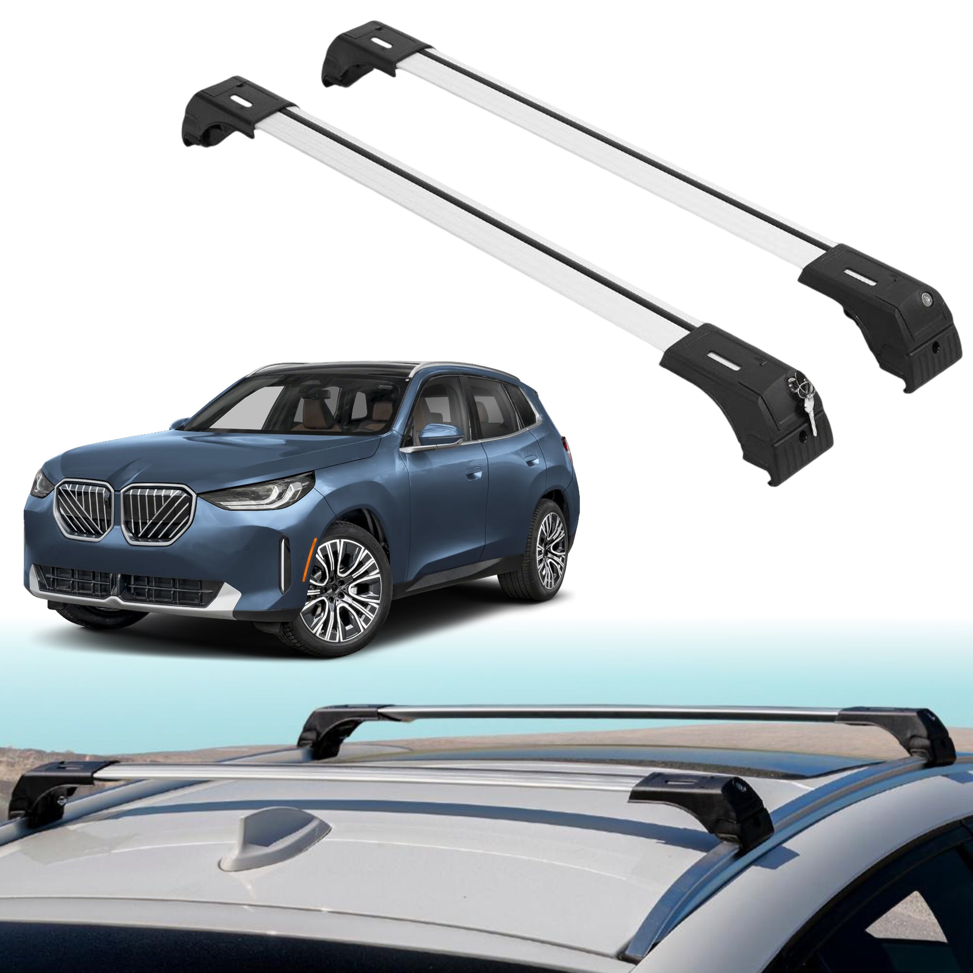 Roof Rack Crossbars for BMW X3 2025-2026 Fits Flush Rails - Silver