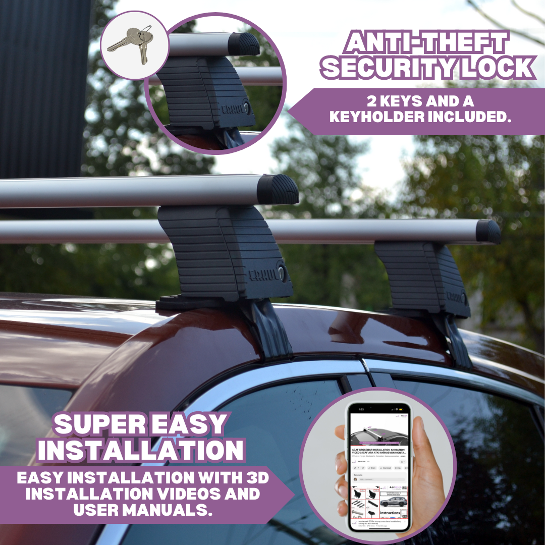 ERKUL Roof Rack Crossbars For KIA STINGER 2018-2023 Naked Roof Aluminum Silver