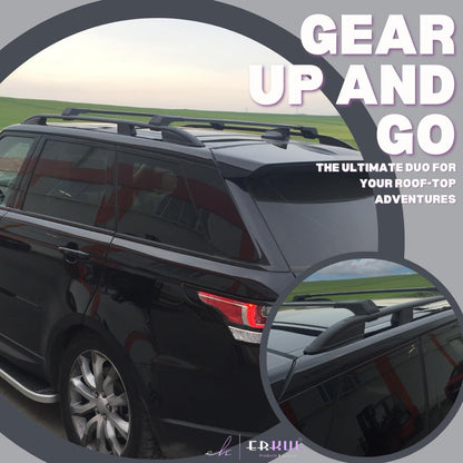ERKUL Set of Roof Side Rails Rack & Cross Bars for Range Rover 2002-2012 Black