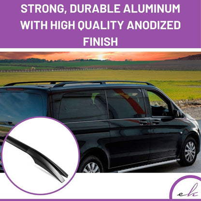 ERKUL Set of Roof Side Rails Rack&Crossbars for Mercedes Metris Long 14-23 Black
