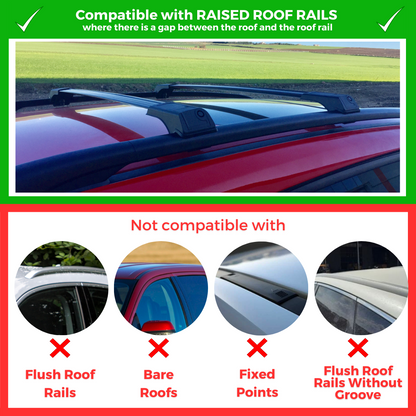 2 Piece Lockable Roof Rack Cross Bars For Porsche Cayenne 2003-2010 | Black