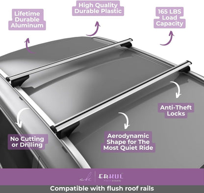 Erkul Roof Rack Crossbars Fits Alfa Romeo Stelvio 17-24 Aluminum Lockable Silver