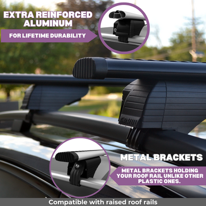 ERKUL Roof Rack Cross Bars for Volvo XC90 2003-2014 for Raised Rails - Silver