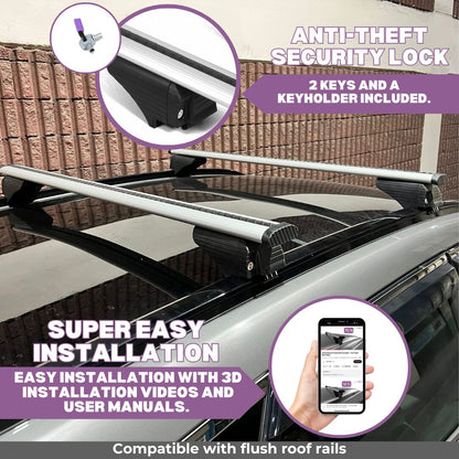 ERKUL Roof Rack Cross Bars for Mitsubishi Eclipse Cross 2018-2026 - Silver