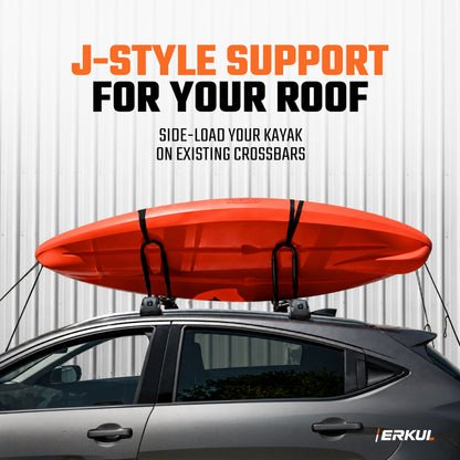 ERKUL WaveRack Kayak Complete Kit - J-Rack + 2 Tie-Down Straps