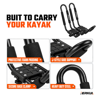 ERKUL WaveRack Kayak Complete Kit - J-Rack + 2 Tie-Down Straps