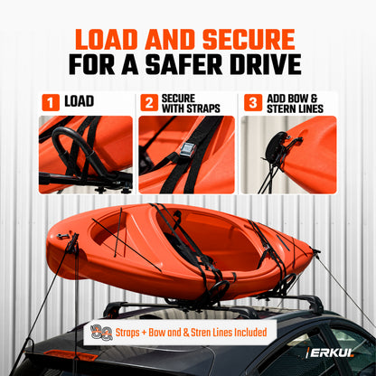 ERKUL WaveRack Kayak Complete Kit - J-Rack + 2 Tie-Down Straps